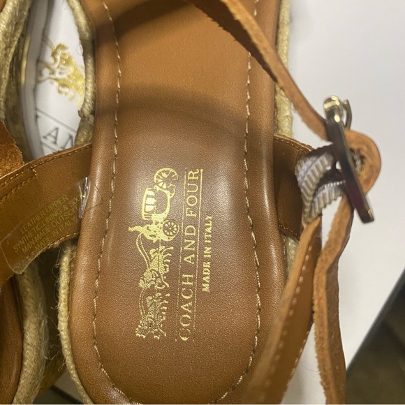EUC/LIKE NEW Coach and Four Banno Cork Wedge Sandals in Luggage/Gold - Size 7 - Picture 9 of 11